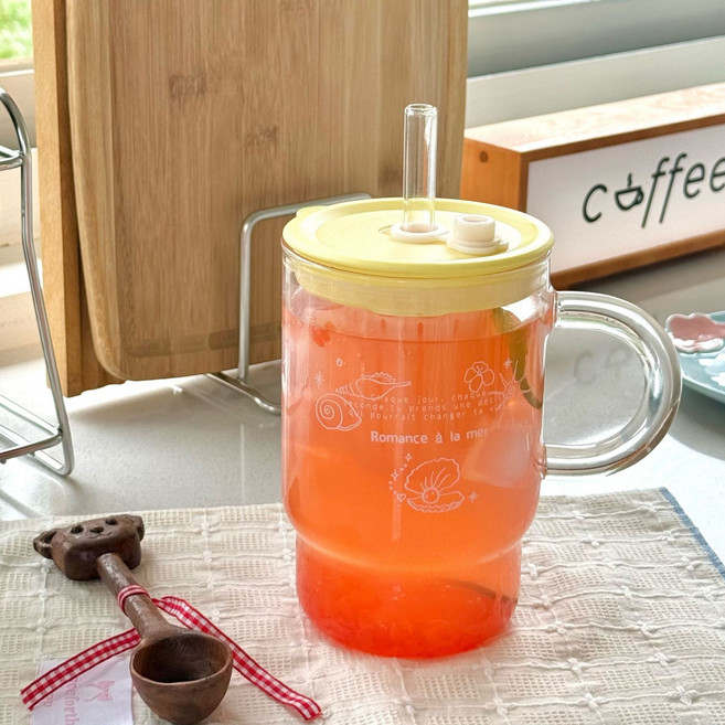 Romance à la mer 玻璃杯, 粉茶漏珍珠貝殼吸管杯, 1個