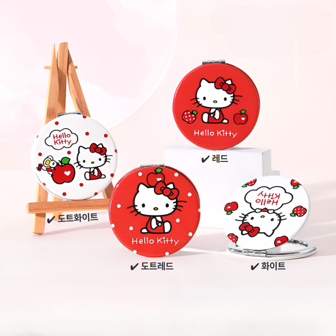 모바일하이진 미니 거울 접이식 손 헬로키티, 1개, 도트 흰색