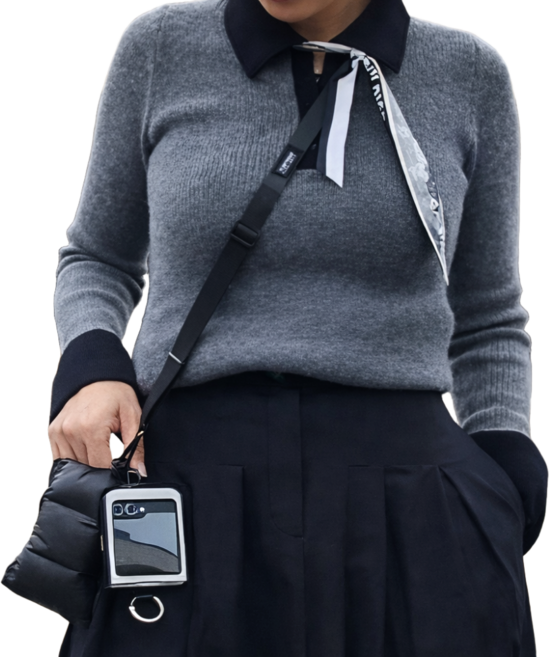 트립터 도난방지 핸드폰 스트랩 2in1 파우치 세트, 1개, 블랙