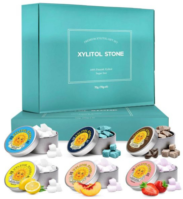 자일리톨 스톤 무설탕 사탕 - 비건 및 케토 친화적인 독특한 하드 캔디 100% 천연 향미 글루텐 프리 비유전자변형 무첨가 구취개선용 저칼로리 민트 페퍼민트 부스터 (2개 세트, 다양한 팩 2, 70g