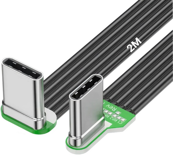 90도 멀티플렉스 Type-C 플랫 실리콘 케이블 66W, 1개, 블랙, 2m