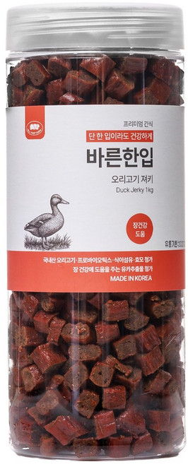 바른한입 져키 1kg 고기가득 국산 강아지 져키 착한성분 간식, 1개, 오리
