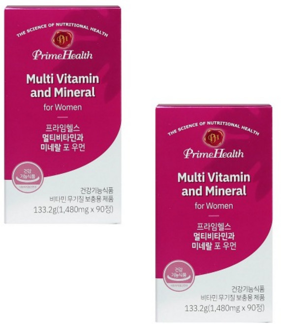 프라임헬스 멀티비타민과 미네랄 포우먼 1480mg x 90 x 2 여성용 영양제 건강보조식품 선물, 90정, 2개
