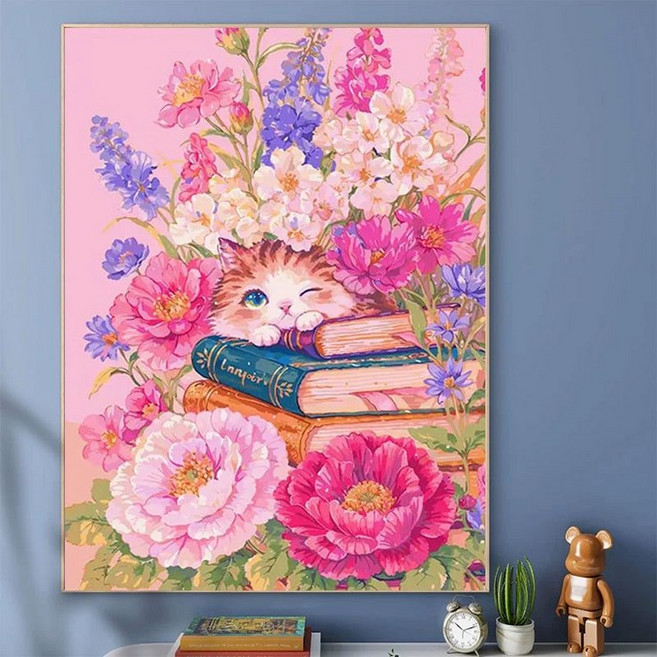 DIY 유화그리기 위메이크페인팅 생활취미아이템 백드롭, 40x50, 꽃사이의고양이 60색, 1개