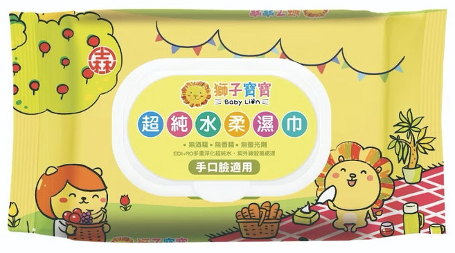獅子寶寶 超純水厚濕紙巾, 1個, 80抽有蓋 X8包(1箱), 1個裝, 0.36g