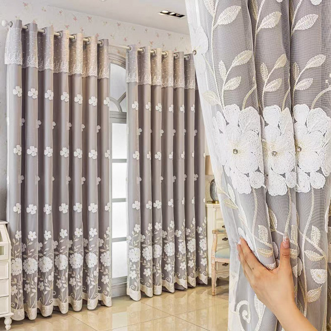 혜신 아일렛형 1+1 유럽식 큐빅 큰꽃무늬 커튼 거실 침실 차광 커튼