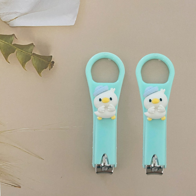 휴대용 귀여운 흰색오리 손톱깎이 세트, 파랑모자, 2개, 오리