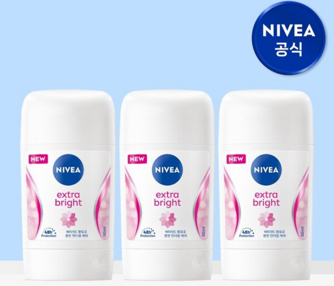 [니베아] 데오드란트 스틱 엑스트라 브라이트 50ml 3개, 단일옵션
