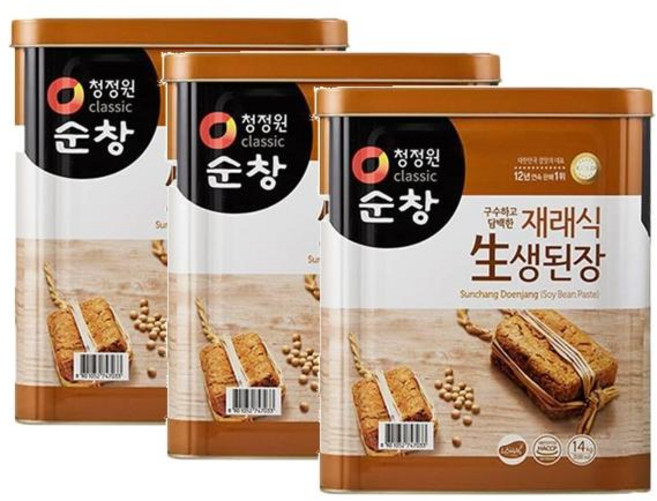 청정원 순창 재래식 생된장 (캔), 14kg, 3개