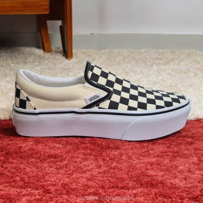 반스 클래식 슬립온 플랫폼(4cm) 체크보드 - 블랙