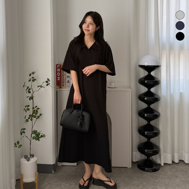 디테일웨어 여성 PK카라 플레어 롱원피스 임부복 편한원피스 면100 간절기 A라인 데일리 원피스 젊줌마룩