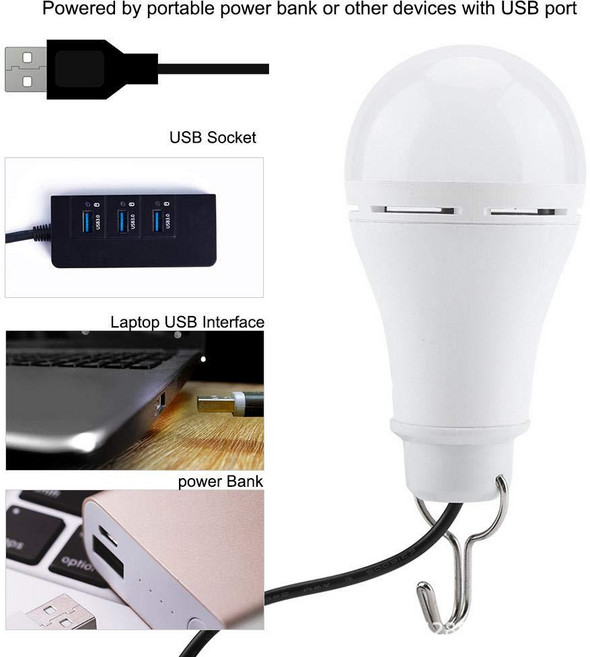 USB球泡燈 LED露營燈 便攜充電, 5W 6000K, 1個
