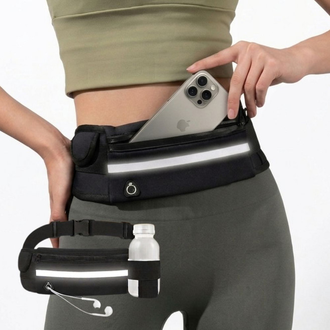 위클로버 초경량 흔들림없는 러닝 벨트 방수 힙색, 블랙, 1개