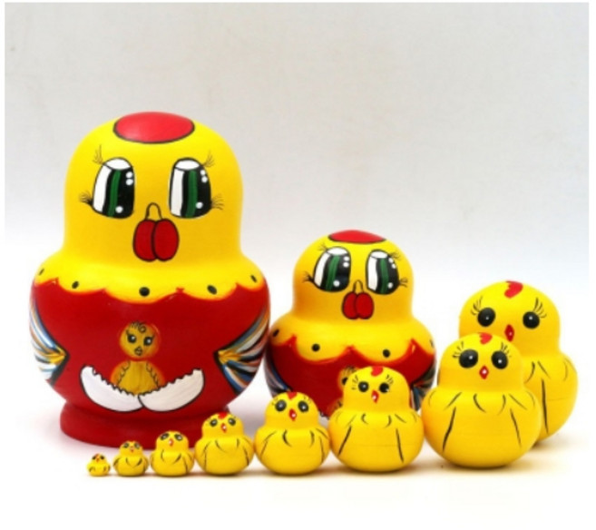 10層俄羅斯娃娃 抖音爆款 生日禮物 居家擺飾 紀念品 木製工藝 收藏品 擺件 擺設, 黃色