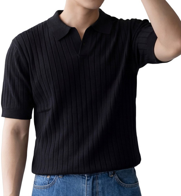 루크 남성 여름 니트 반팔 카라티 봄 데일리 시원한 헨리넥 상의 캐주얼 베이직 기본 티셔츠