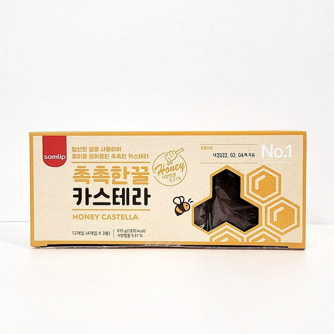 samlip 삼립 촉촉한 꿀 카스테라 HONEY CASTELLA 12조각 (4개입 X 3봉) 615g, 1개