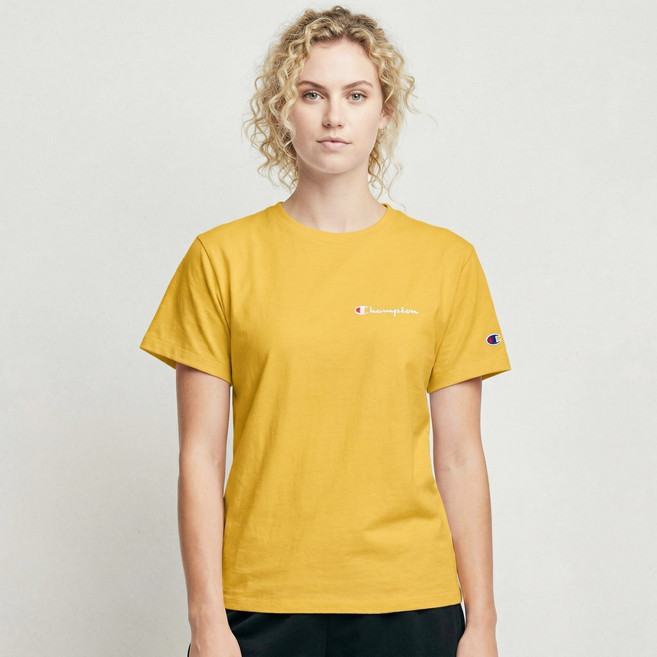 챔피온 여성반팔티셔츠 라운드티 GT18 옐로우 여름티 솔리드 무지티 라운드티 유행 커플티 트렌드 루즈핏