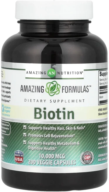 Amazing Nutrition 비오틴 10000mcg 베지 캡슐 200정, AmazingNutrition비오틴10000mcg베지캡, 1개 - 쿠팡