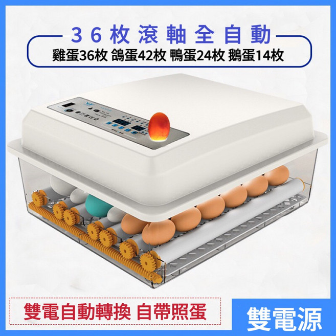 媛優品 全自動孵化機，小型家用雞鴨鵝鴿子孵蛋器, 1個, 36枚【110V+12V雙電】送大禮包