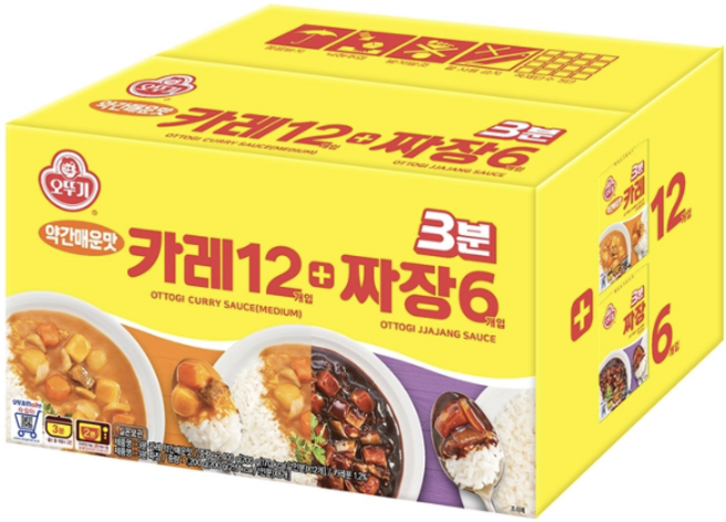 오뚜기 3분 약간매운맛 카레 200g x12개 + 짜장 200g x6개, 1세트