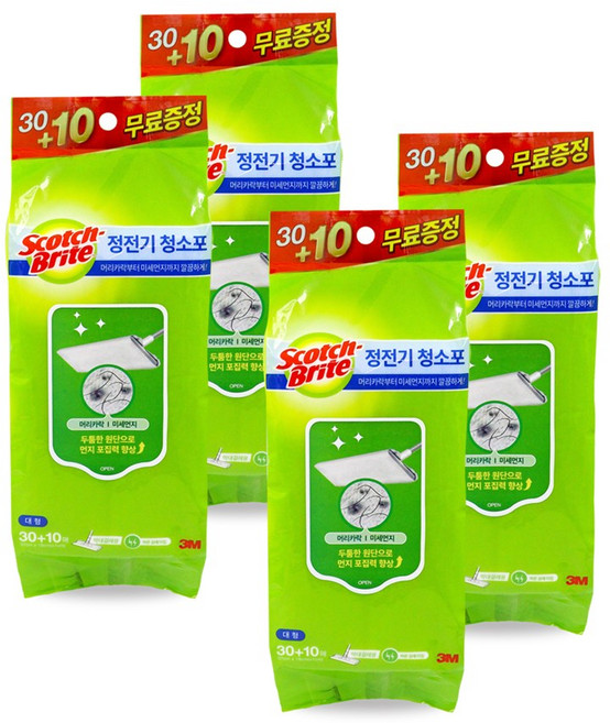 3M 정전기청소포 대형 40매 x 4개 먼지제거티슈, 단품