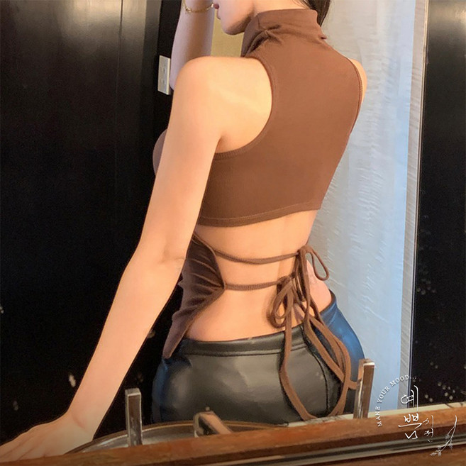 예쁨시전 [캡내장] 반전 백리스 섹시 핫걸 파티룩 하이넥 민소매 나시