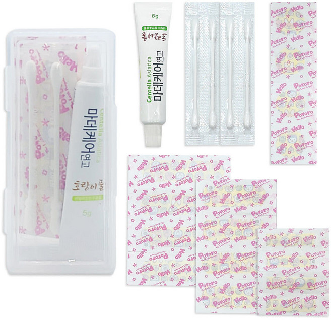 휴대용 케이스 + 미니 응급키트 3종 구급함 [ 뽀로로 키즈밴드 ] 상처밴드 상처연고, 1세트