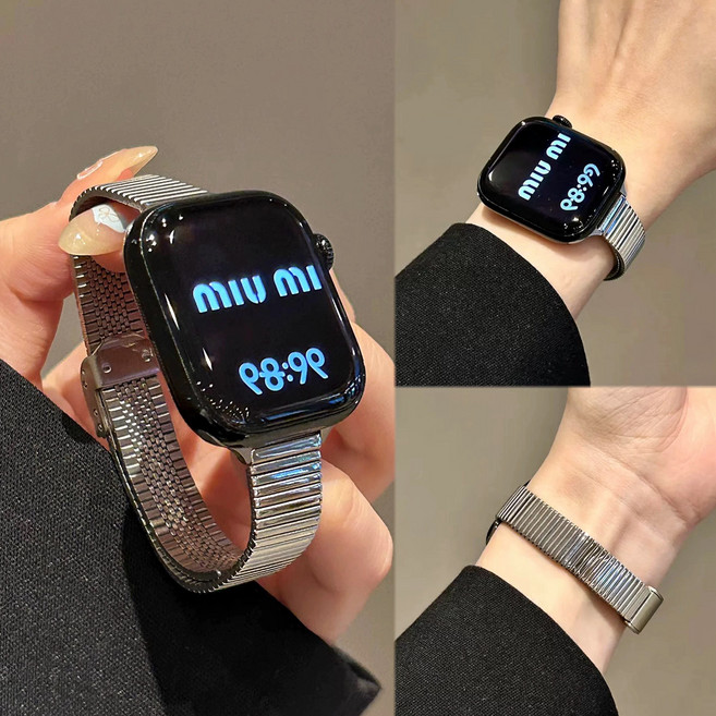 올해브 슬림 메탈 애플워치 스트랩 밴드, 1개, 실버