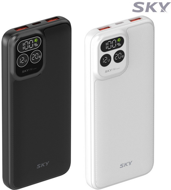 스카이 필 PD10 22.5W LCD 디스플레이10000mAh 고속 충전 보조배터리, 2개, 블랙