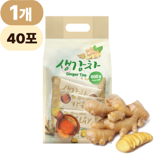 하루본초 달지않은 생강차 기침 가래에좋은 목에좋은선물 생강청 생강즙 스틱 효능, 1개, 40개입, 800g