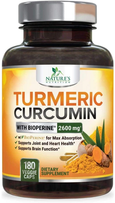 Nature's Nutrition 네이쳐스뉴트리션 터메릭 커큐민 w/ 바이오페린 2600mg 180캡슐, 1개, 180정 - 쿠팡