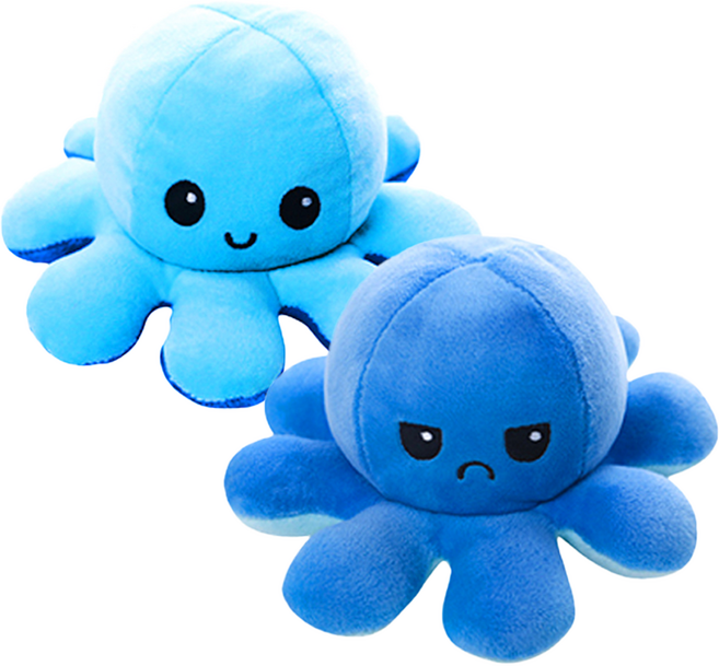 KC인증 양면 리버시블 반전 애착인형, 라이트블루/진블루, 문어인형, 1개, 20cm