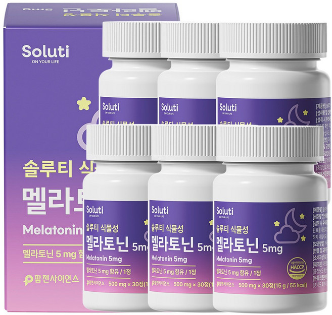 솔루티 식물성 멜라토닌 5mg HACCP 식약청 인증, 6개, 30정