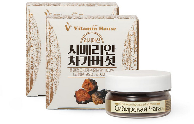 비타민하우스 동결건조 시베리안 차가버섯, 25g, 2병