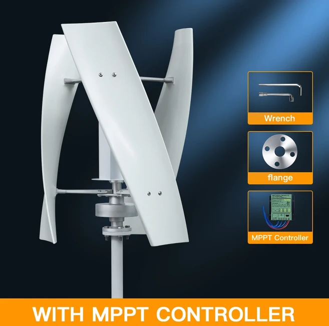 3KW 수직 축 풍력 터빈 자유 에너지 가정용 저속 소음 오프 그리드 시스템, 01 빠른, 02 48V, 01 3KW MPPT Controller