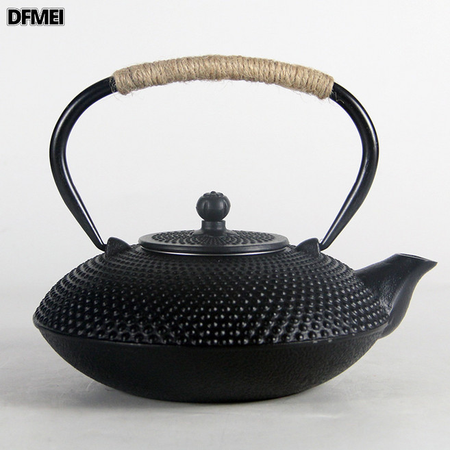DFMEI 圍爐煮茶日式鐵壺茶壺鑄鐵壺生鐵壺燒水壺泡茶家用電陶爐茶具套裝, 800ml扁顆粒【帶濾網】, 參考詳情, 1個