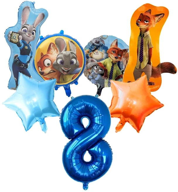 주토피아 2 생일 파티 장식 새로운 디지털 풍선 콤보 라텍스 일회 어린이 행사 품, 01 기타, 01 Balloon Set 8 -7pcs, 1