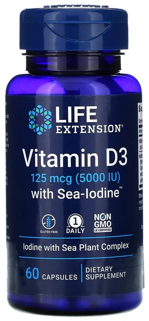 라이프익스텐션 Sea-Iodine 함유 비타민D3 125mcg(5000IU) 캡슐 60정 1개 - 쿠팡