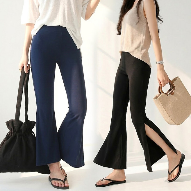 1+1 여성 쿨링 여름 부츠컷 트임 레깅스 밴딩팬츠 아이스 바지 2p