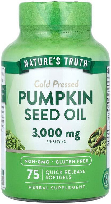 Nature's Truth 호박씨 오일 냉압착 빠른 방출 소프트젤 75정 (소프트젤 1정당 1 000mg), Nature's Truth, 호박씨 오일, 냉압착, 3, 1개