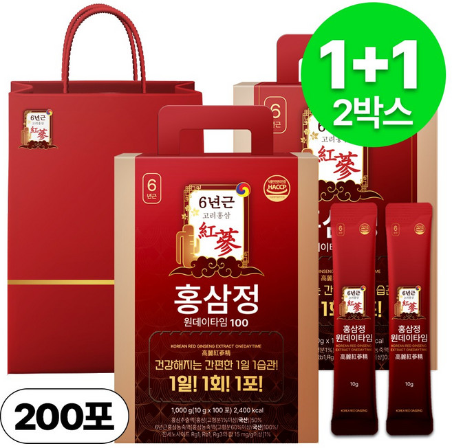 1+1 홍삼정 6년근 하루한포 100회분 대용량+쇼핑백, 2개, 1L