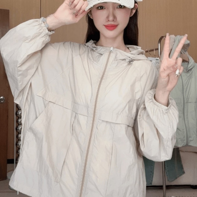 夏季連帽防曬薄外套女寬鬆百搭透氣防紫外線休閒外套