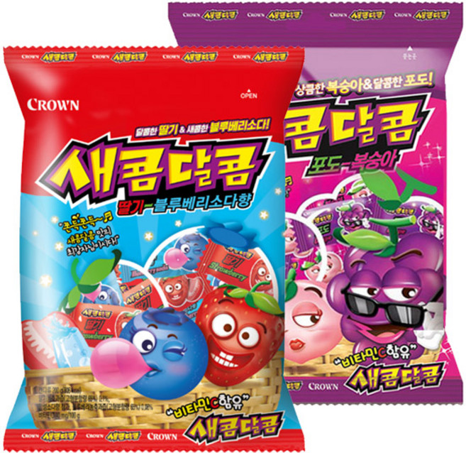 크라운 새콤달콤 딸기블루베리소다 200g 포도복숭아 200g