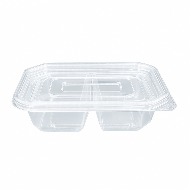 사각반찬2구 반찬소분용기 2칸반찬용기 (지담202-2) 투명 100세트, 투명(평뚜껑)