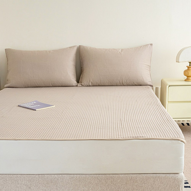 엘리아노 60수 순면 침대패드 이불패드 고정밴드형, 베이지