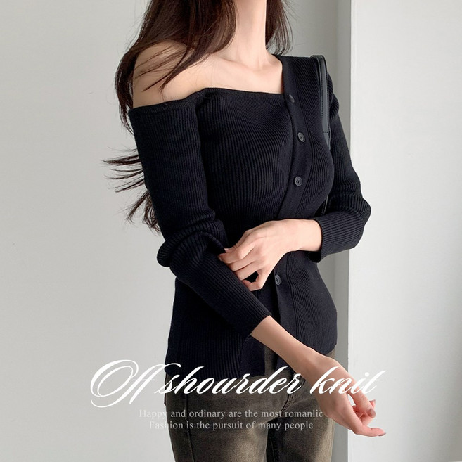 [순이] S.여성 언발 오프숄더 버튼니트