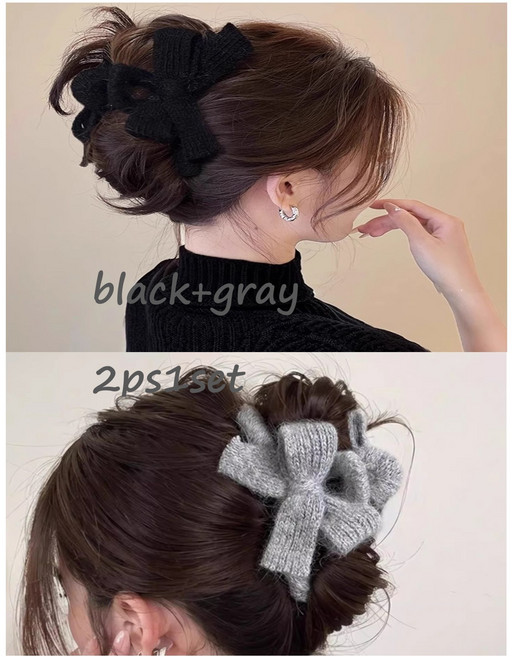겨울 울 워루엇 니트리본 포인트 올림머리 헤어집게핀