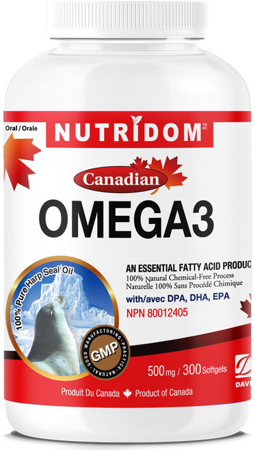 캐나다 뉴트리돔 물개 오일 오메가3 500mg 300정 DPA EPA DHA 캐나다 직구 카포리아, 1개