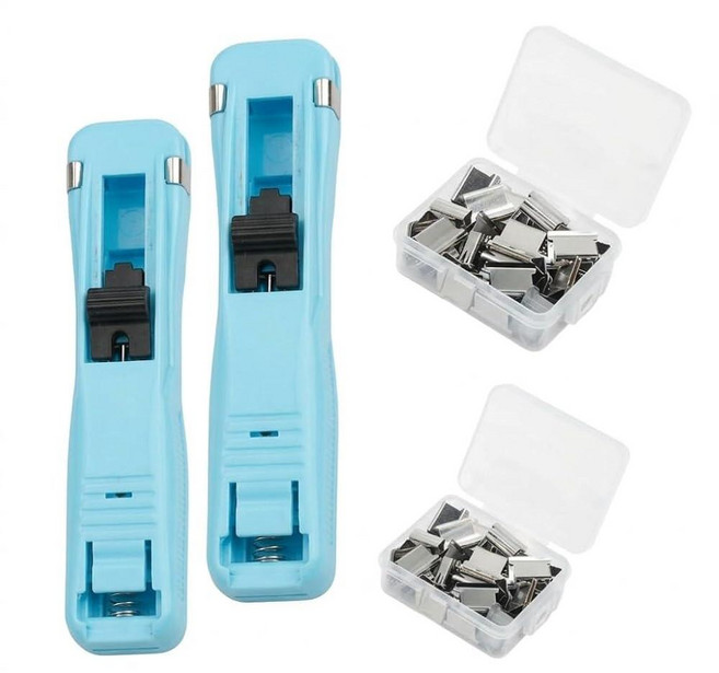 Reusable Clip Stapler 5-Pack No Damage Push Clip Dispenser Set Portable Binder Tool with Metal R, Color2