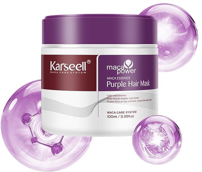 공식 Karseell 퍼플 헤어 마스크 누런 때를 잡아주고 보랏빛 헤어 팩 보습 심층 데미지 보수 매끄러운 윤기 헤어클리닉 씻어내는 프루티 플로랄향 수분 헤어팩 블론드 실버 그레이, 1개, 100ml - 쿠팡
